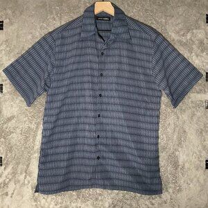 John Henry Men's Short Sleeve Casual Blue/Grey Button up Shirt Size Medium
